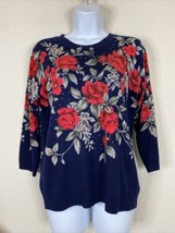 Rebecca Malone Womens Size PM Blue Floral Knit Rhinestone Blouse 3/4 Sleeve - $6.30