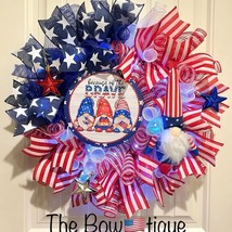 4th of July Handmade 22 in Wreath Patriotic Gnome LED Lighted #W5 - $70.00