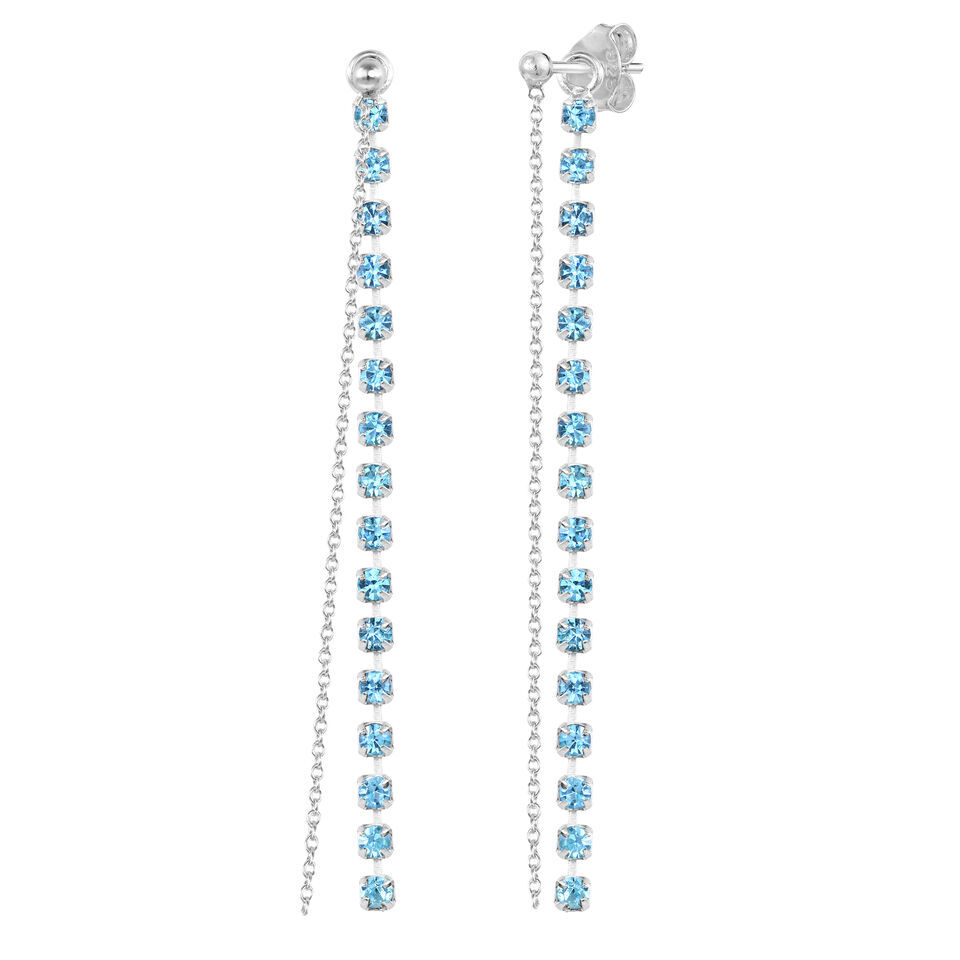 Convertible Glitzy Strand CZ Front Back Sterling Silver Dangle Chain Earrings - $13.22