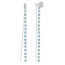 Convertible Glitzy Strand CZ Front Back Sterling Silver Dangle Chain Earrings - £10.73 GBP