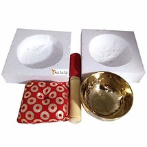 Prisha India Craft Tibetan Singing Bowl Set Golden - Includes 4.5&quot; Singi... - $25.44