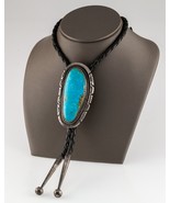 Gorgeous Sterling Silver Turquoise Bolo Tie with Braided Leather Strap - £280.25 GBP
