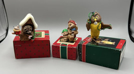 Hallmark Keepsake 3 Ornaments Pooh&#39;s Owl Bottle Cap Bunnies Raccoon Christmas - £22.26 GBP