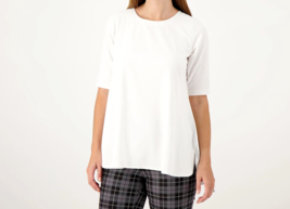 Attitudes by Renee Washed Cotton Crew Neck Top - White, XS - £18.66 GBP
