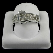 0.22 Ct Round Moissanite Knot Buckle Ring 14K White Gold Plated Sterling Silver - $74.79