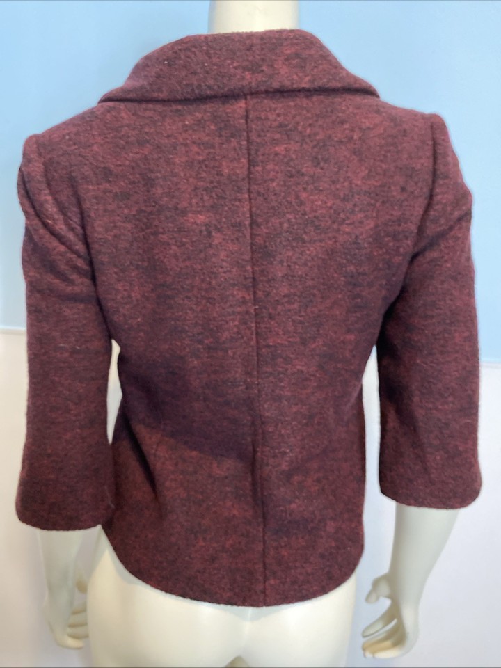 Ann Taylor Burgundy Collared Zip Front 3/4 Sleeve Wool Lined Jacket Size 0 Item image 3