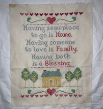 Vintage Embroidery Completed Cross Stitch Home Family Blessing Unframed - $19.79