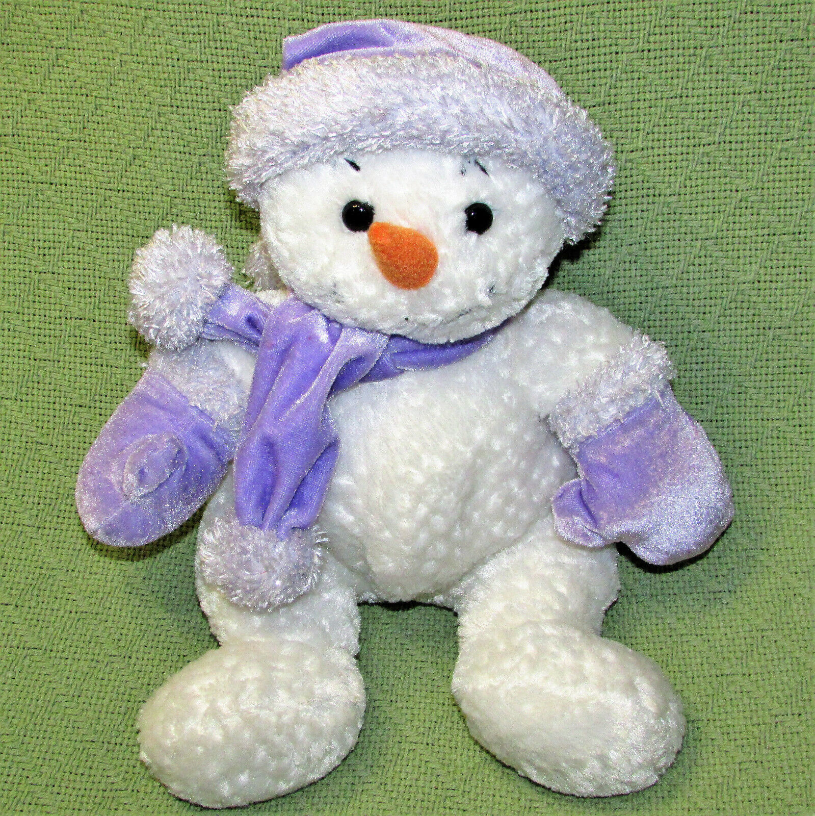 COMMONWEALTH SNOWMAN 12" STUFFED ANIMAL 2003 WHITE SPARKLY PURPLE HAT MITTS TOY - $27.00