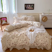 French Retro Style Flower Lace Pleated Cotton Duvet Cover Ruffle Bedding Set - £178.17 GBP+