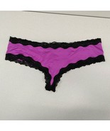 Dreamgirl Women&#39;s Thong Plus Size 2X Purple Black w/Lace Trim Polyester ... - $9.79