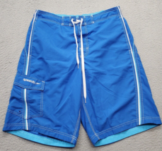 Speedo Board Short Men Medium Blue Swimwear Mesh Lined Lace Up Front Side Pocket - £14.74 GBP