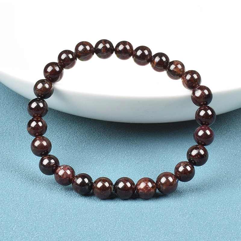 Natural Dark Red Garnet Bracelet for Women Men Round Natural Pomegranate... - £9.12 GBP+