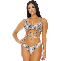 Snake Print Bikini Set Padded Cami Top Wraparound Ties High Cut Bottom 4... - £27.68 GBP