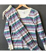 Hanna Andersson Fair Isle Thermal Pajamas Set Trees Cabins Print Women’s XS - $880.74 MXN