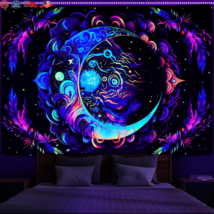 Blacklight Tapestry UV Reactive Tapestries Moon Mandala Tapestry Bohemian Wall - £22.40 GBP+