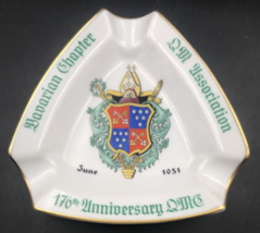 QM Association Bavarian Chapter Triangular H&amp;C Selb Porcelain Ashtray 176th Ann - $21.30