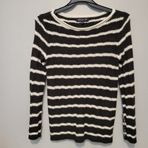 Jones New York Sweater Womens L Sweatshirt Black White Striped  - $11.98