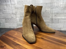 Zara Boots Women 9.5M Shoes Brown Suede Heeled  Comfort Zip Ankle Bootie - $27.54