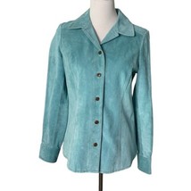 Pendleton Shirt Jacket Green Pig Suede Leather Long Sleeve Button Women Size S - £39.43 GBP