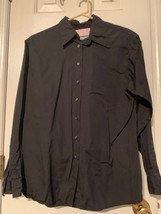 Vintage THOMAS PINK Size 12 Black Long Sleeve Button Front Designer Shirt - $28.99