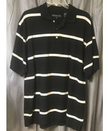 Siegfried &amp; Company Polo Shirt Men&#39;s L Black White Striped S/S Casual Wo... - £14.63 GBP