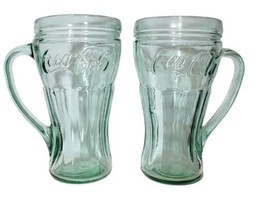 2 Vintage Libbey IG Glass Green Coca Cola Handled Mug Glasses - £11.96 GBP