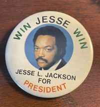 Vtg Jesse Jackson For President Pin Campaign WIN JESSE WIN Green 3&quot; - $9.49
