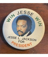 Vtg Jesse Jackson For President Pin Campaign WIN JESSE WIN Green 3&quot; - £7.58 GBP