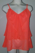 NWT Maurices Coral Swiss Dot Tank Top Size Small Semi Sheer Ruffle Front - £10.86 GBP