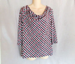 Talbots top blouse cowl neck  Medium red black geometric print 3/4 sleeves - $15.63