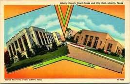 Vtg Linen Postcard - Liberty County Court House Liberty, Texas Unused Multiview - £14.75 GBP