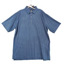 FootJoy Blue Houndstooth Polo Shirt Men&#39;s L Short Sleeve Golf Preppy Casual - $35.00 CAD