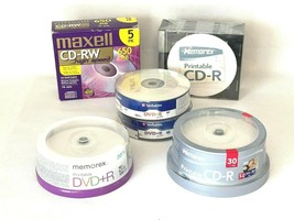 Lot of 115 New Sealed Blank Media DVD-R DVD+R CD-R CD-RW Maxell Memorex Verbatim - £39.95 GBP