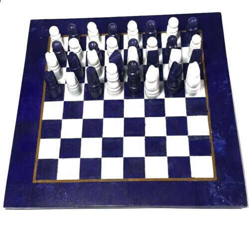 Beautiful Stone Chess Set Board Handmade Semi Precious Lapis Lazuli Inlaid Stone - $1,287.00