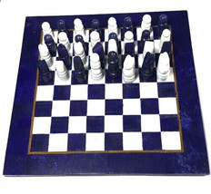 Beautiful Stone Chess Set Board Handmade Semi Precious Lapis Lazuli Inlaid Stone - £1,009.73 GBP