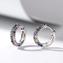 New Fashion Colorful Rhinestone Hoop Earrings For Women Shiny Small Circle Zirco - £7.48 GBP