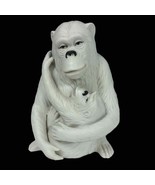 Vtg Aldon 5.5” fine porcelain Monkey mother child Statue White Figure Ta... - £57.35 GBP