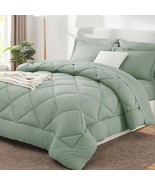 Cozylux King Comforter Set With Sheets 7 Pieces Bed In A Bag Sage Green All - £61.56 GBP