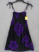 Favant Spaghetti Strap Girls Sundress Sz 8 Black Purple Hibiscus Floral Nwt - £11.71 GBP