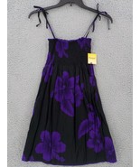 FAVANT SPAGHETTI STRAP GIRLS SUNDRESS SZ 8 BLACK PURPLE HIBISCUS FLORAL NWT - £11.96 GBP