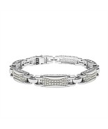 Hombres Enlace Pulsera 14K Bañado en Oro Blanco Redondo Corte Moissanita... - €467,66 EUR