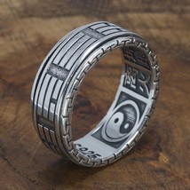 Real 925 Sterling Silver Rings For Men Spinner Rotatable Carving Taiji Bagua Yin - £45.42 GBP