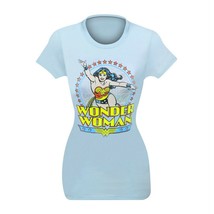 Wonder Woman Blue Distressed Circle Women&#39;s T-Shirt Blue - £27.96 GBP