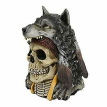 9&quot;H Large Indian Koitsenko Warrior Chief Black Wolf Headdress Skull Statue Decor - £35.96 GBP