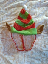 * Holiday Time Adult Christmas Elf Hat w/ Pointed Ears Green &amp; Red Stripe Felt - £5.09 GBP
