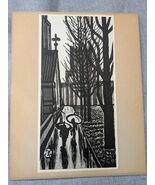 Gihachiro Okuyama Rainy Day Black White Japanese Woodblock Print People - $1,490.02 MXN