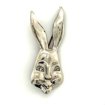 Vintage Signed Sterling Lang Carved Emboss Smiling Rabbit Face Head Brooch Pin - £39.01 GBP