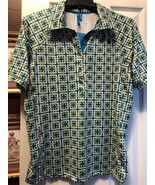 NWT Ladies GG BLUE Peacock Blue Lime Plaid Kalea Short Sleeve Golf Shirt - L - $34.99