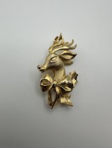Vintage Gold Reindeer Christmas Brooch 5.5cm - £23.36 GBP