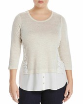 Status by Chenault Women&#39;s Layered Crochet Trim T-Shirt Top Plus Size B4HP - $9.60+